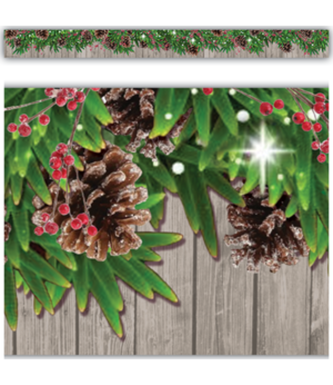 Winter Pine Cones Straight Border Trim