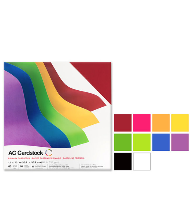 Scrapbook Cardstock: 12"x12" 80lb (216gsm) Smooth 60Sht A) Primary Medley 344850