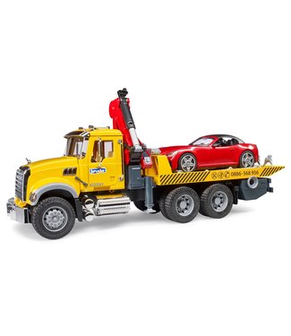 Bruder MACK Granite Tow Truck with BRUDER Roadster Bruder MACK Granite Tow Truck with BRUDER Roadster