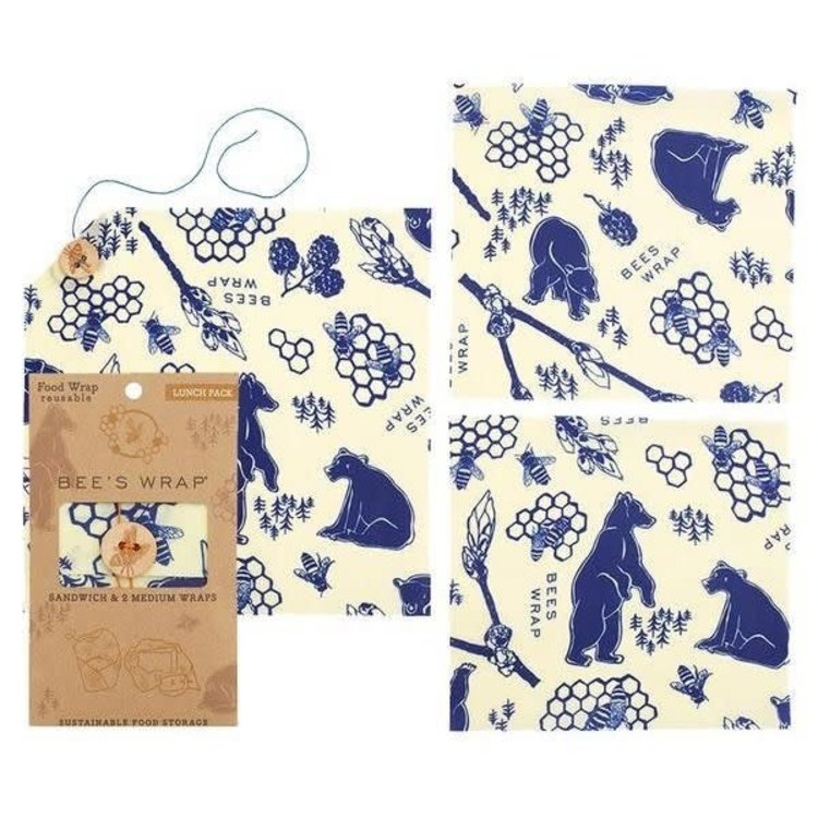 Bees & Bears Print Beeswax Lunch Wrap Kit