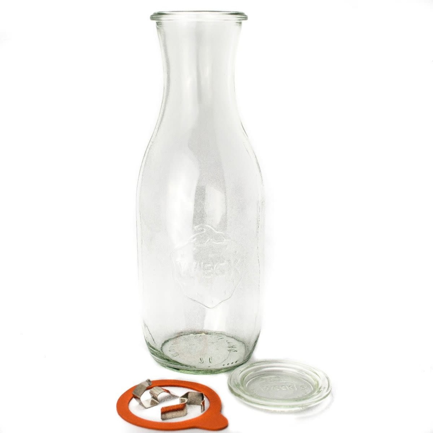 Weck Juice Jar Combo Pack - (1) 766 1-Liter jar (1) 764 1/2-Liter jar with  Glass Lids, Rubber Rings and Steel Clamps