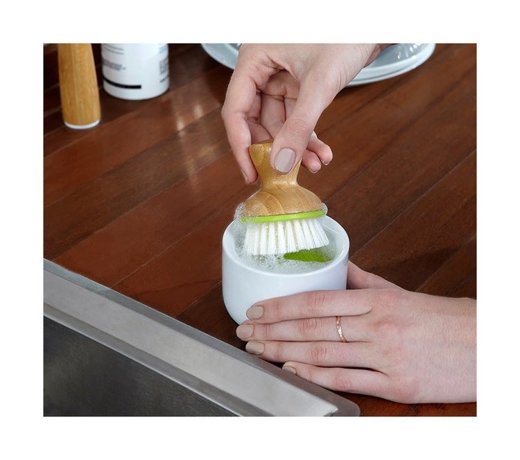 Dish Brush with Foaming Ceramic Soap Dish