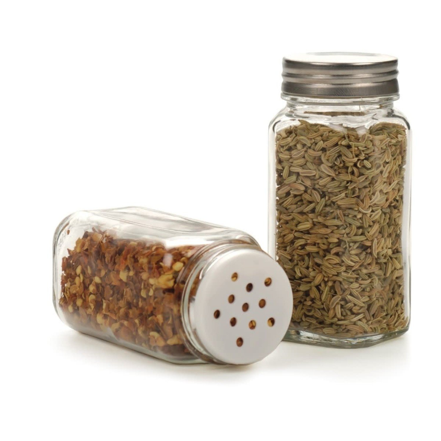 Set of 8 - 6.4 oz Glass Spice Jars with Shaker Fitment and Black Caps