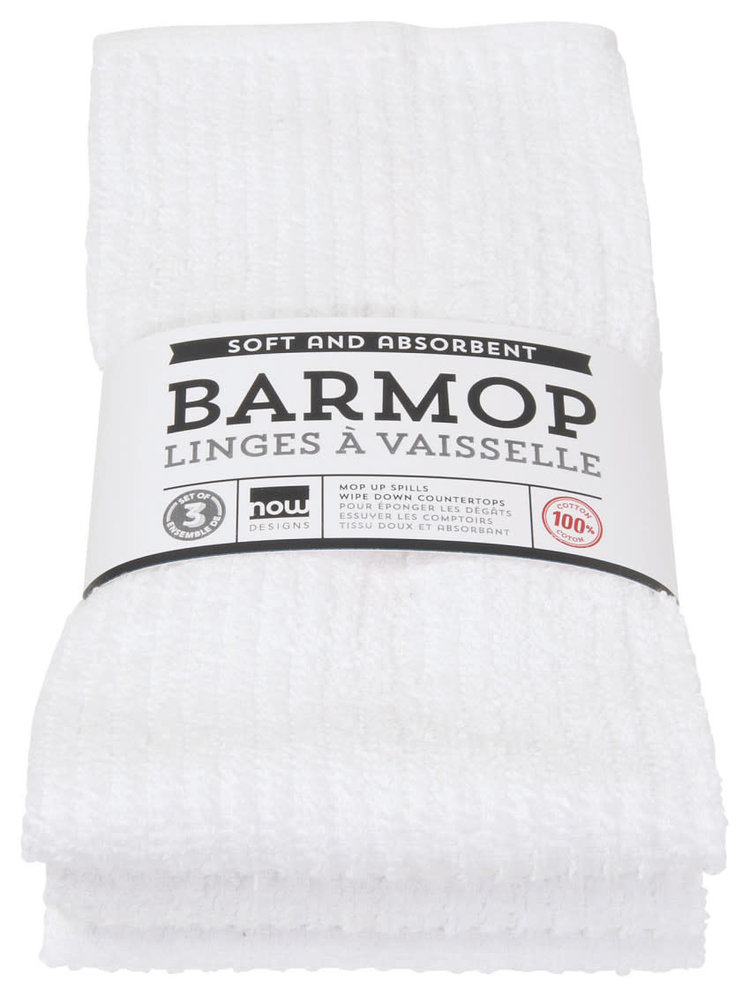 Set of 3 Large White Barmop Dishtowels
