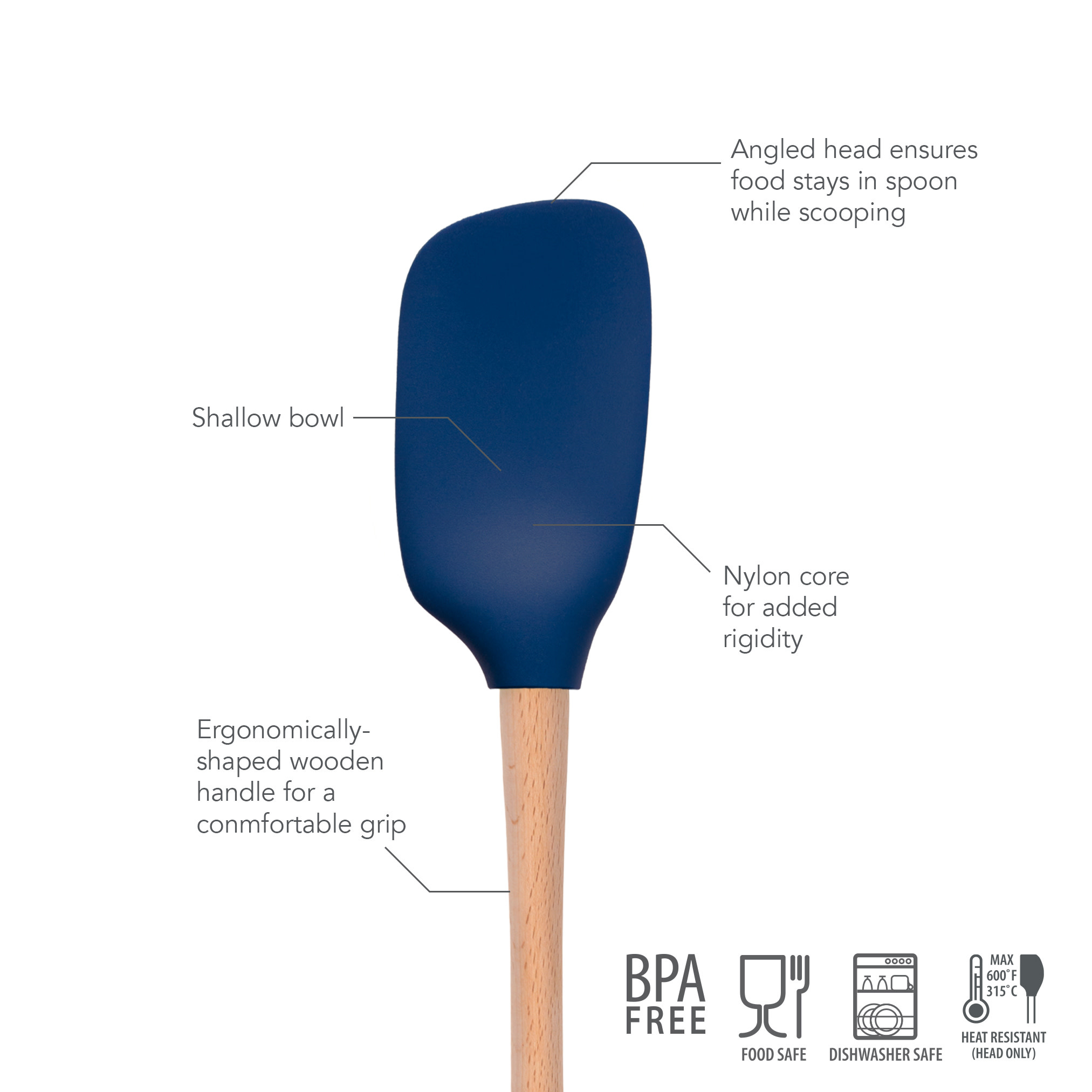 spoonula, silicone & wood handle oyster - Whisk