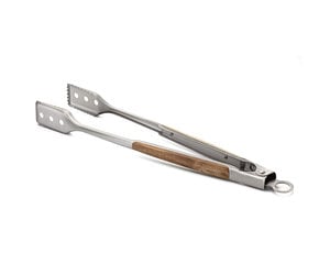 Outset® QJ20 18 1/4 Stainless Steel Tongs with Acacia Wood Handles