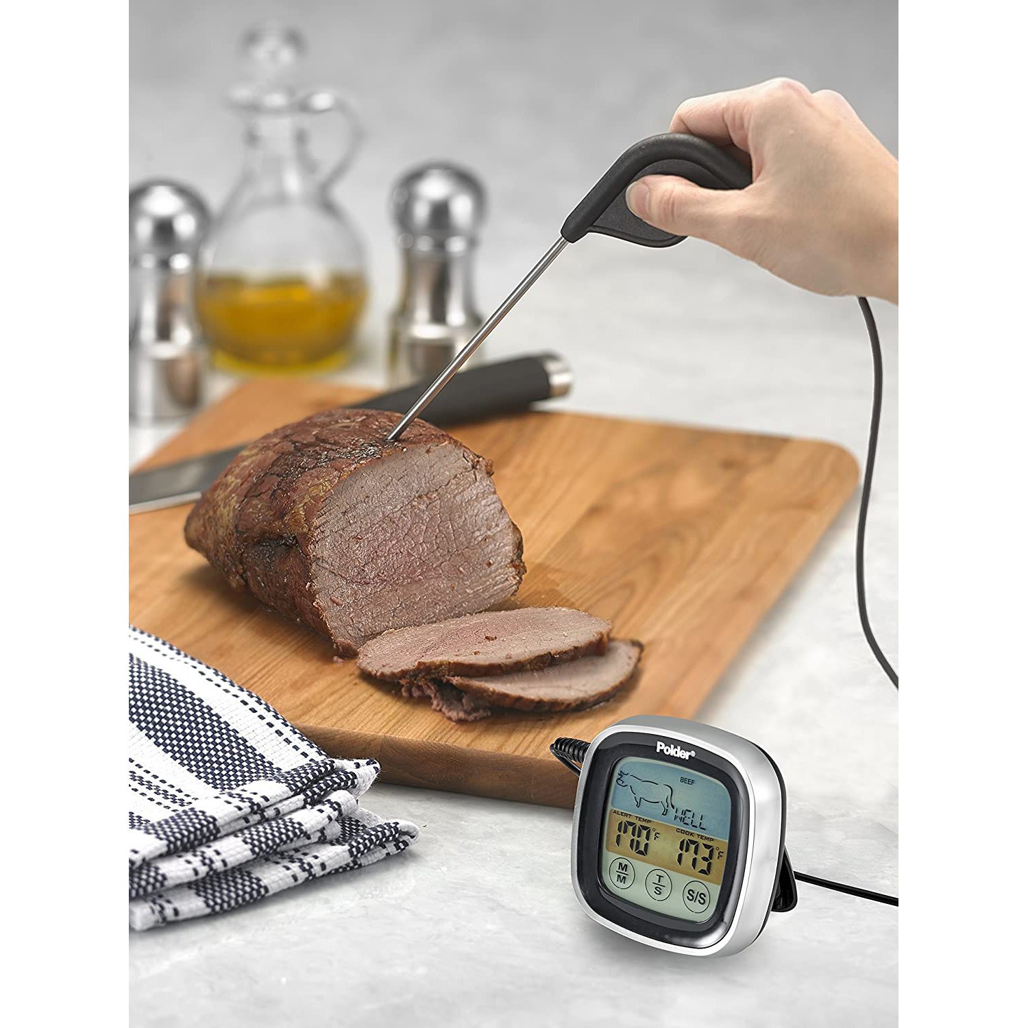 Polder Digital Touch Screen BBQ Meat Food Smoker Thermometer Probe