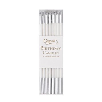 White & Silver Birthday Candles, set of 16