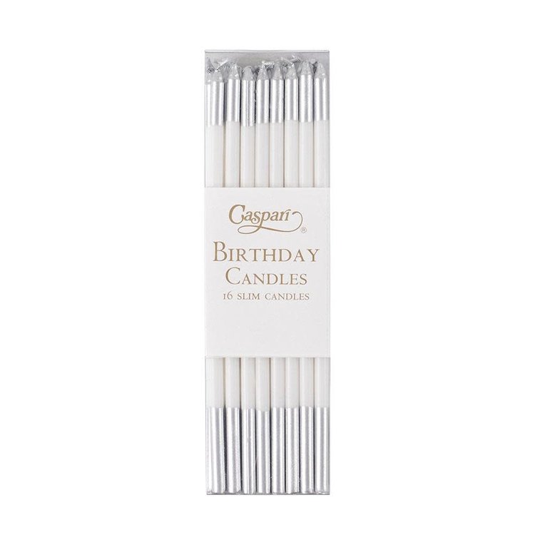 White & Silver Birthday Candles, set of 16