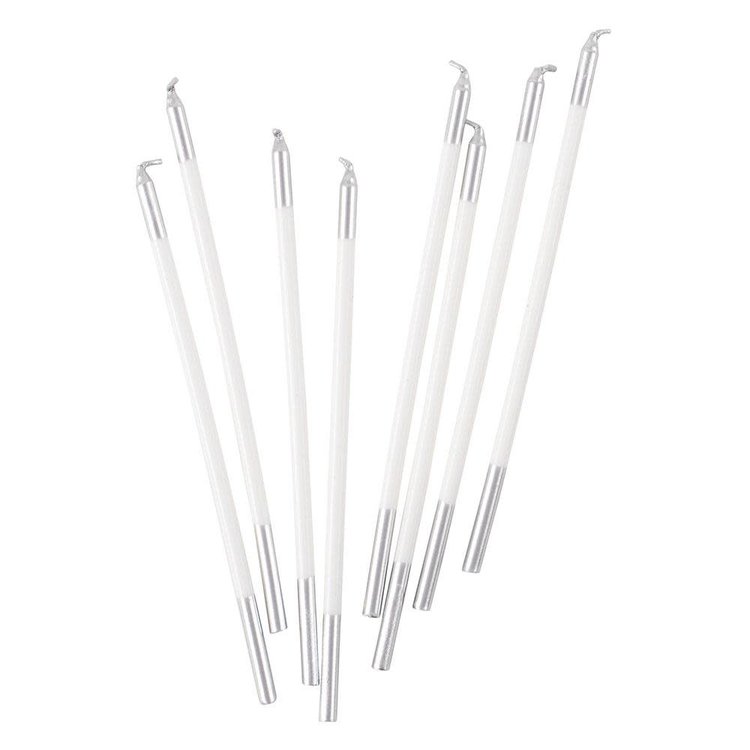 White & Silver Birthday Candles, set of 16