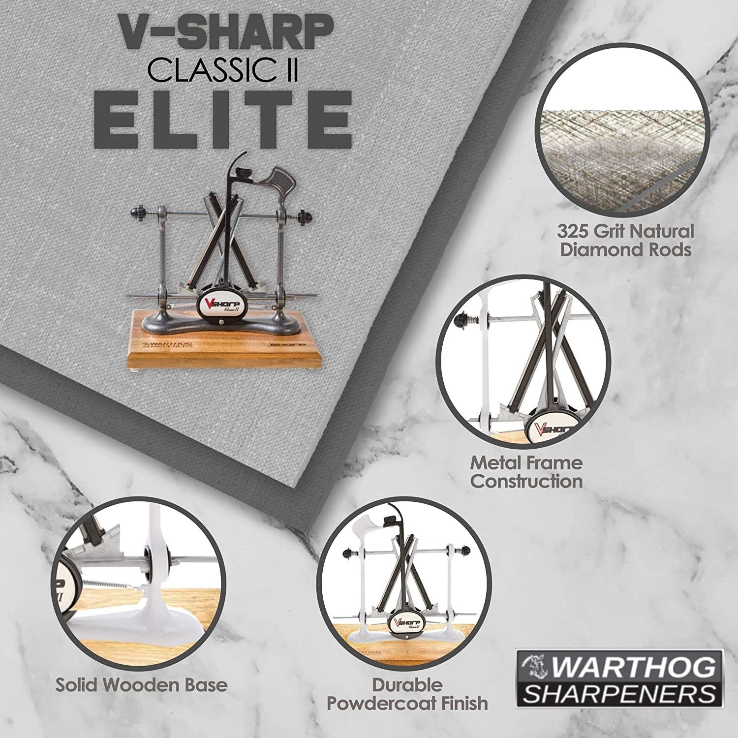 Warthog V-Sharp Classic II Elite Knife Sharpener Steel Frame Black