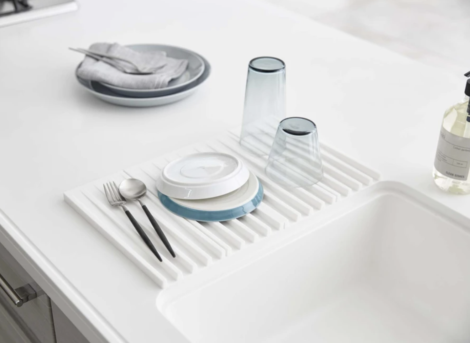 mDesign Dish Drying Rack with Silicone Mat