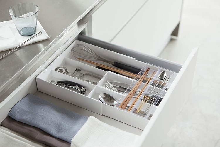 Yamazaki Expandable White Flatware Tray