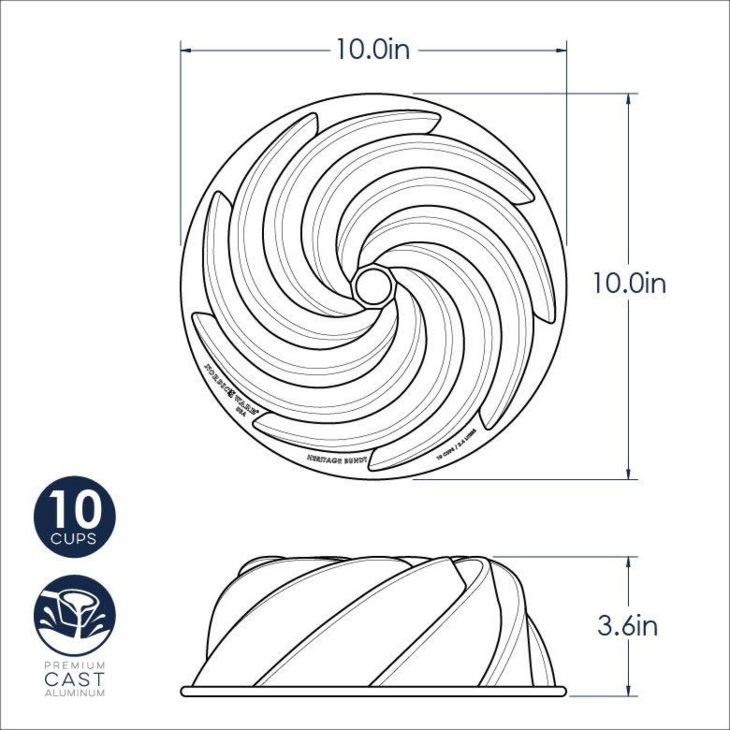 Nordic Ware Nonstick Cast Aluminum Swirl Bundt Pan, 10-Cup