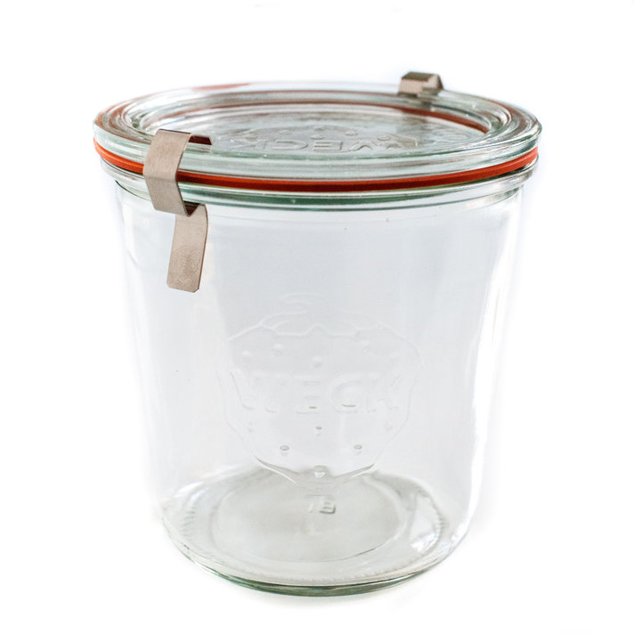 Weck Juice Jar Combo Pack - (1) 766 1-Liter jar (1) 764 1/2-Liter jar with  Glass Lids, Rubber Rings and Steel Clamps