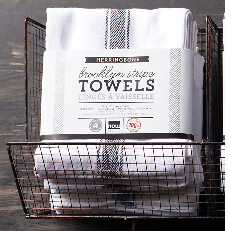 Set of 4 Black Brooklyn Stripe Dishtowels