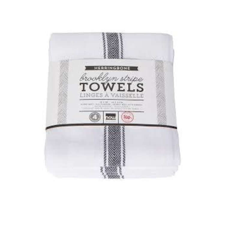 Set of 4 Black Brooklyn Stripe Dishtowels