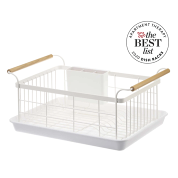 Yamazaki White Dish Rack with Wood Handles