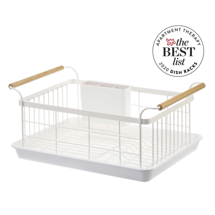 Yamazaki White Dish Rack with Wood Handles