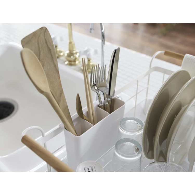 Yamazaki White Dish Rack with Wood Handles