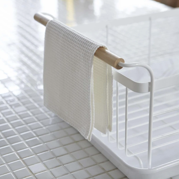 Yamazaki White Dish Rack with Wood Handles