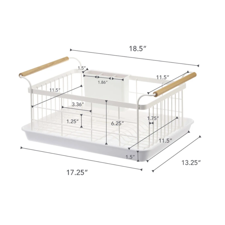 Yamazaki White Dish Rack with Wood Handles