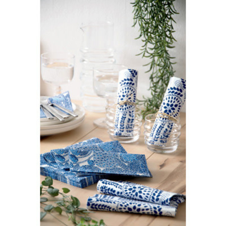 Blue & White Nasia Paper Lunch Napkins, set of 20