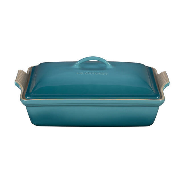 Le Creuset 4 quart Rectangular Caribbean Blue Heritage Casserole with Lid