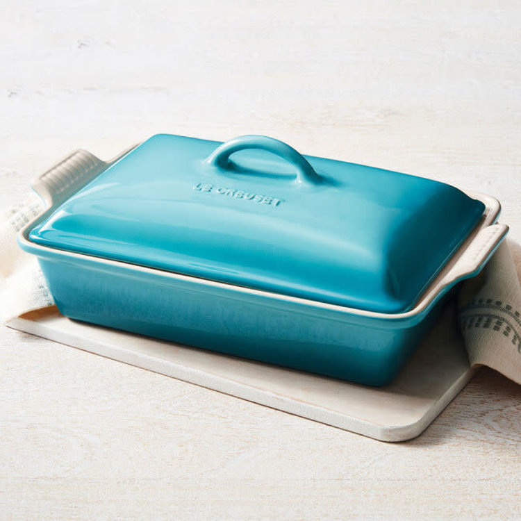 Le Creuset 4 quart Rectangular Caribbean Blue Heritage Casserole with Lid