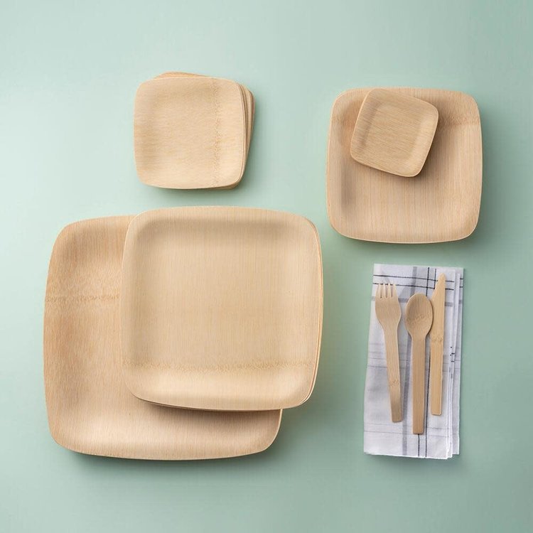 7" Square Bamboo Plates, set of 8
