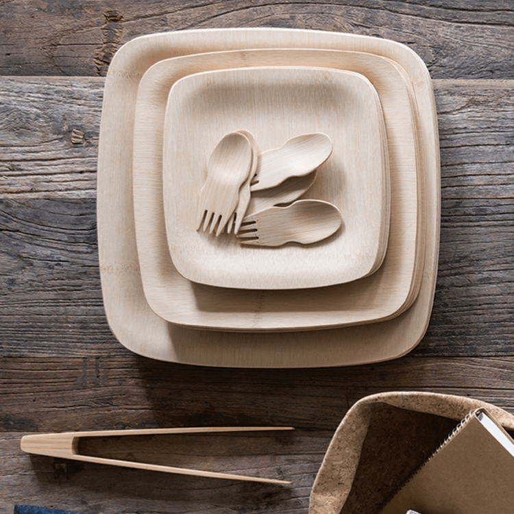 7" Square Bamboo Plates, set of 8