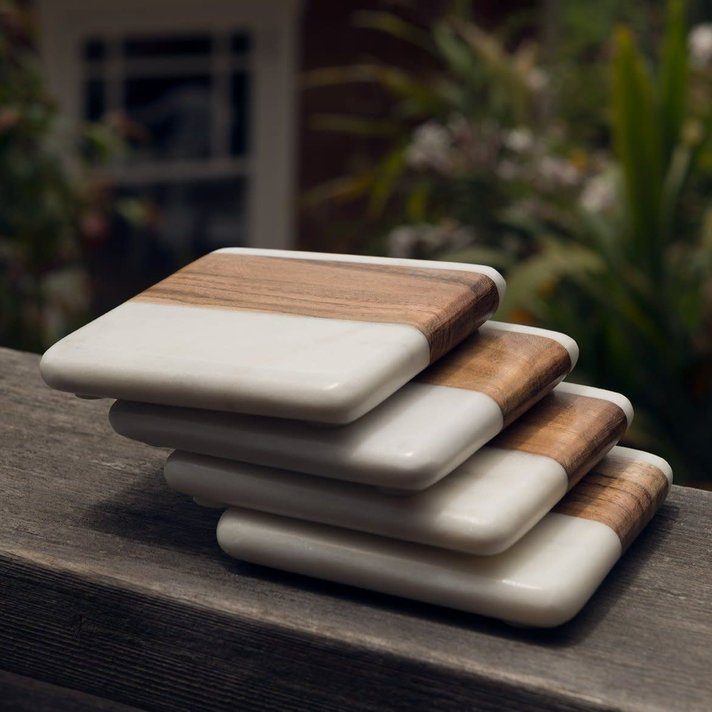 Olive Wood Coasters Set (Set of 4 – Round) - Forest Decor