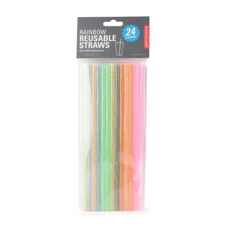 Rainbow Reusable Plastic Straws, set of 24