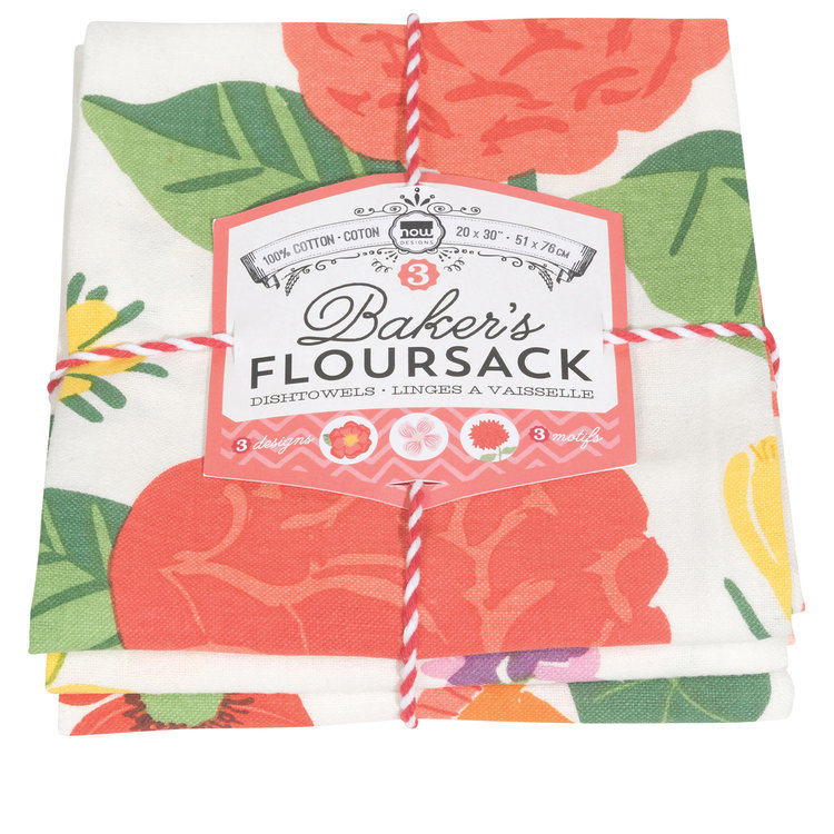 Flowers Flour Sack Towels, set of 3