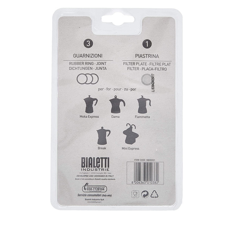 Bialetti 1 cup Espresso Maker Gasket with Filter Plate, set of 3