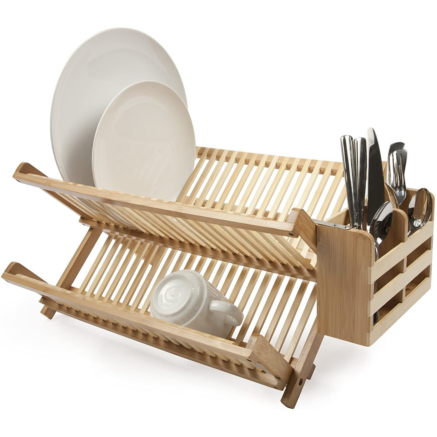Bamboo Wood Dish Drainer Plate Rack Stand Cup Holder Folding Dish Drying  Rack