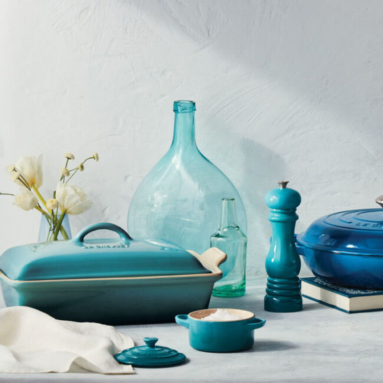 Le Creuset 4 quart Rectangular Caribbean Blue Heritage Casserole with Lid