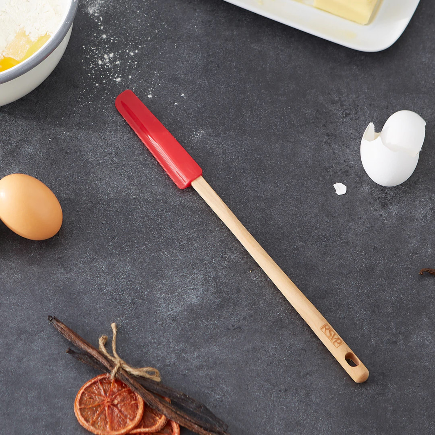 Red Silicone Spatula Set Long Handle Silicone Scraper Cooking Tools.