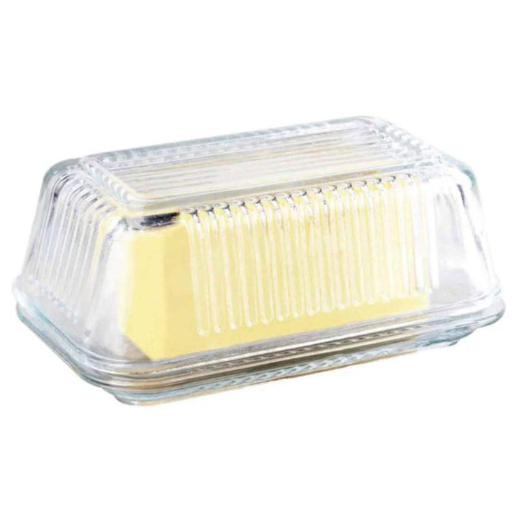 Ribbed Glass Butter Dish