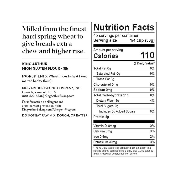 King Arthur Baking Company King Arthur High Gluten Flour, 3lb bag