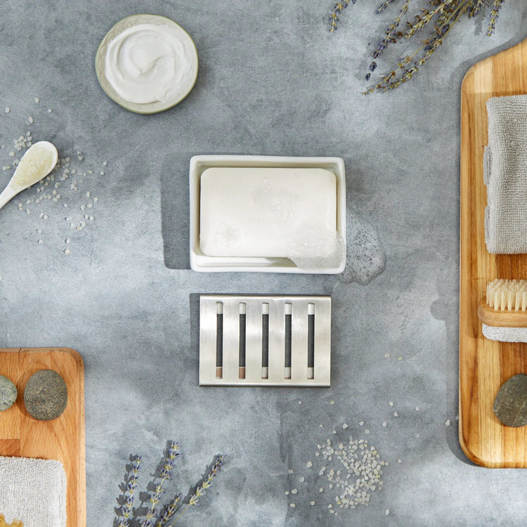 White & Stainless Soap Dish