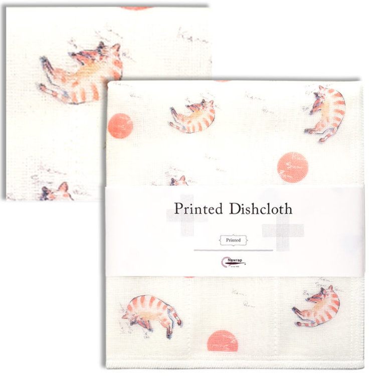 Sleeping Cat Japanese Printed Dishcloth