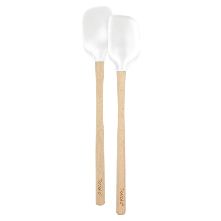 White Silicone Mini Spatula & Spoonula Set with Wood Handles