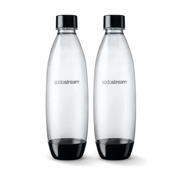 Sodastream 1 liter Slim Black Dishwasher Safe Sodastream Bottles, set of 2