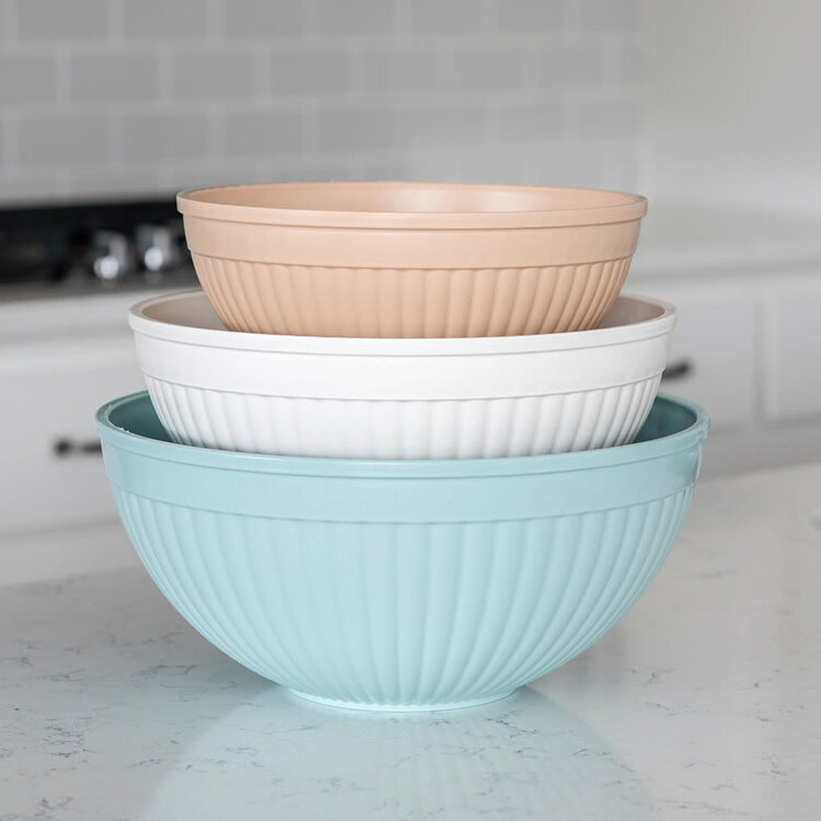 Nordic Ware Taupe, Turquoise, & White Mixing Bowls, set of 3