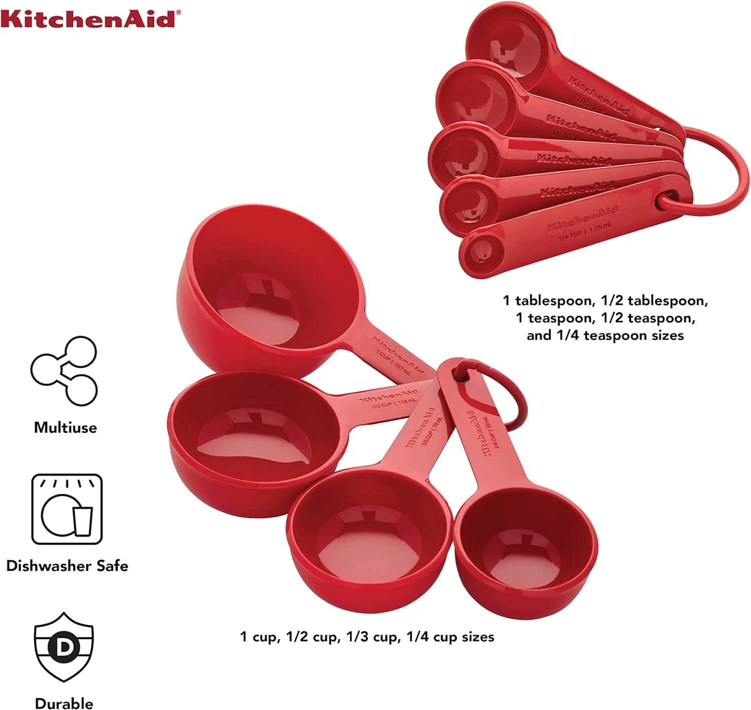 KitchenAid Classic Measuring Cups And Spoons Set, Set of 9, Red/Black