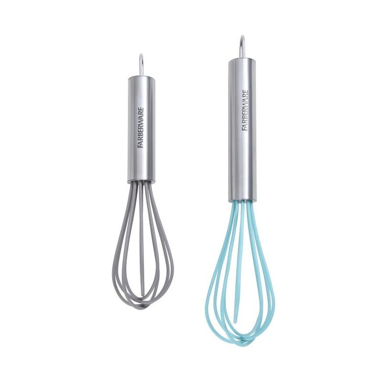 Aqua & Grey Silicone Whisks, set of 2