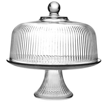 Monaco Ribbed Glass Cake Stand & Dome