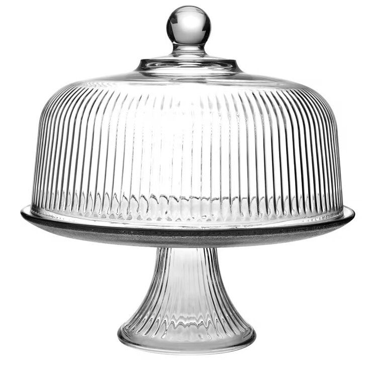 Monaco Ribbed Glass Cake Stand & Dome
