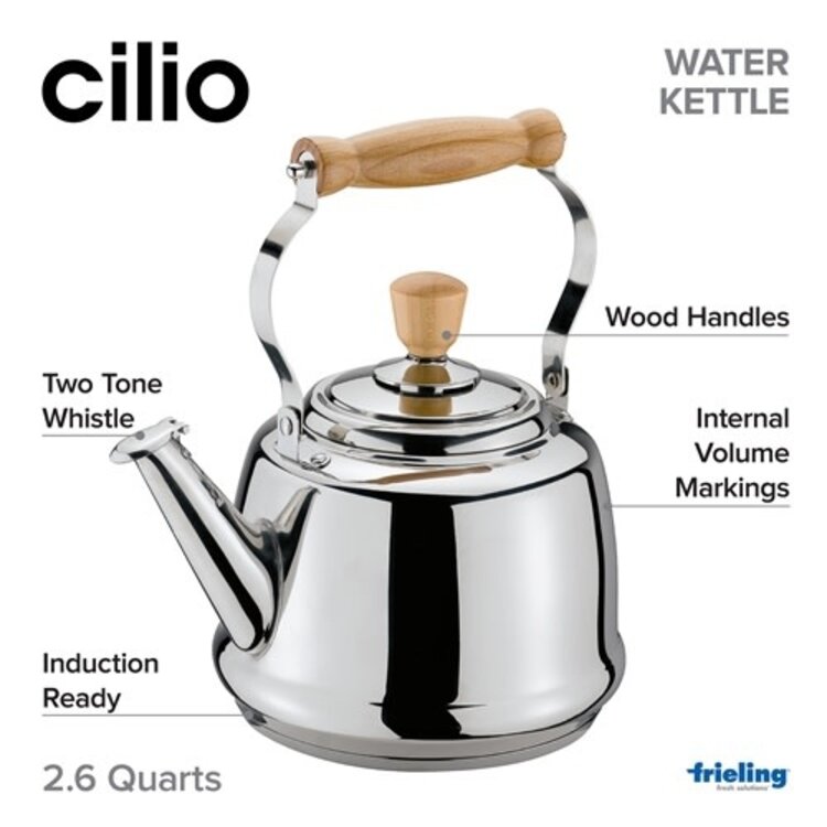 2.6 quart Stainless Tea Kettle with Wood Handle